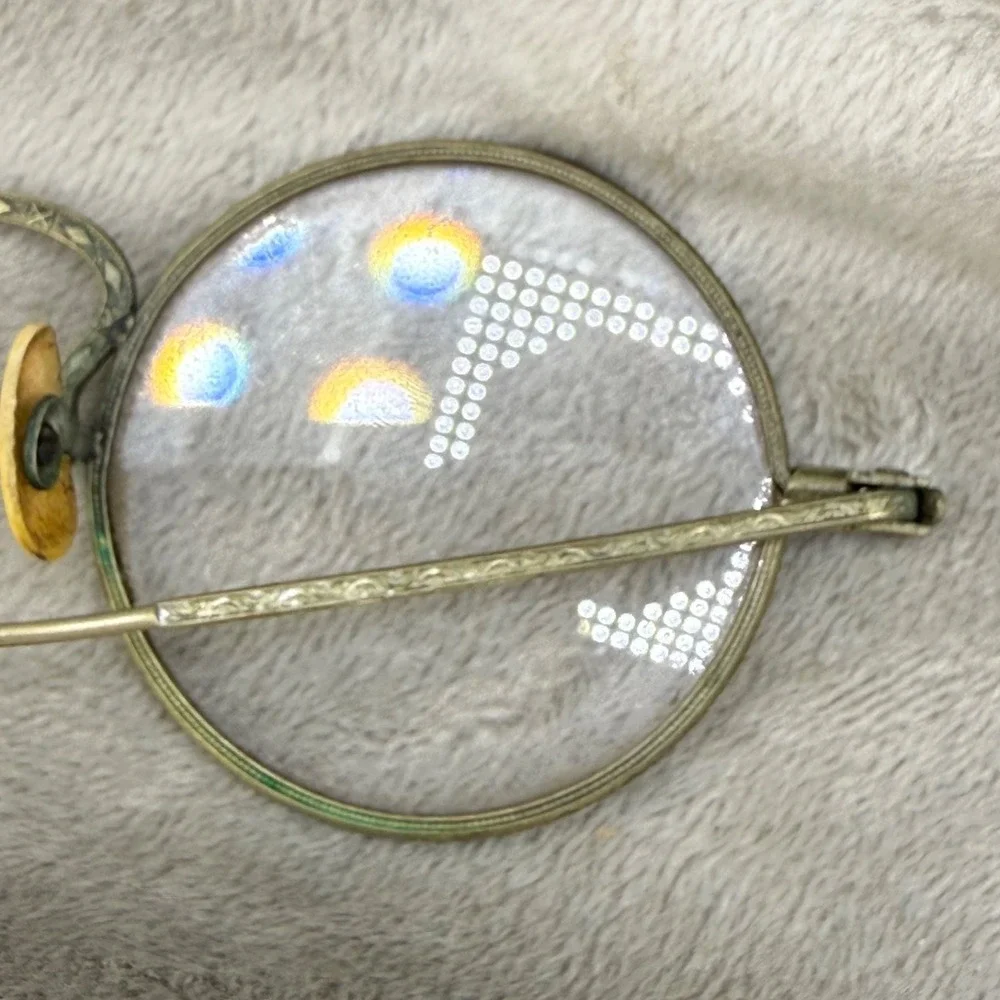 Vintage Wire Frame Glasses Gold Tone Art Deco Round Etched Bridge